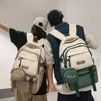 Мужской нейлоновый рюкзак, многослойный кампусный стиль, женский рюкзак с цветными блоками, студенческая школьная сумка с портмоне хаки