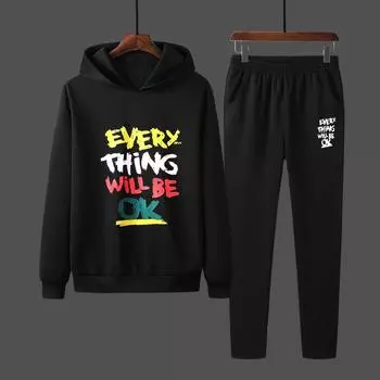 Мужской новый модный повседневный спортивный костюм с капюшоном и брюками из двух предметов M чёрный