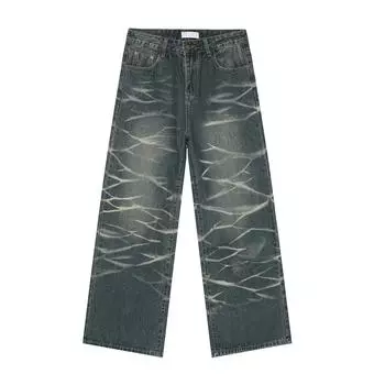 Мужской новый продукт American Retro Tie Dyed Straight Tube Loose Washed Jeans Trendy S синий