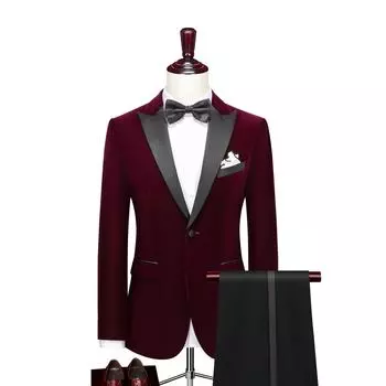 Мужской облегающий черный свадебный костюм-тройка с лацканами M