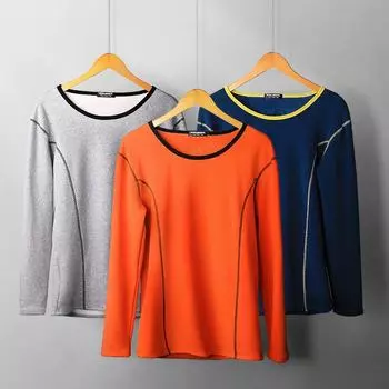 Мужской облегающий хлопковый комплект из термобелья с круглым вырезом и верхом и низом на осень XL королевский синий