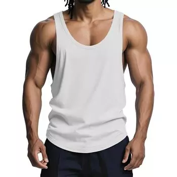 Мужской облегающий повседневный полуоткрытый базовый слой без рукавов, жилет для фитнеса и спорта на открытом воздухе L белый