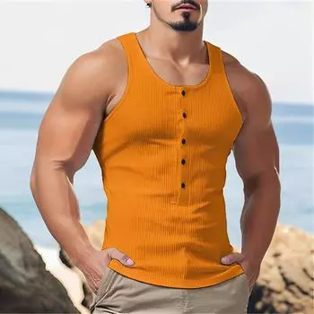 Мужской облегающий повседневный полуоткрытый базовый слой без рукавов, жилет для фитнеса и спорта на открытом воздухе XL шафрановый