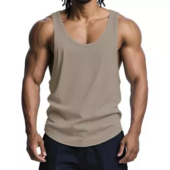 Мужской облегающий повседневный полуоткрытый базовый слой без рукавов, жилет для фитнеса и спорта на открытом воздухе M верблюд