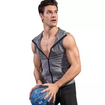 Мужской облегающий жилет без рукавов, спортивный бег, фитнес, быстросохнущая куртка на молнии с капюшоном
