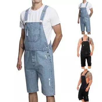 Мужской общий повседневный комбинезон, джинсы, брюки с рваными карманами, брюки на подтяжках L чёрный