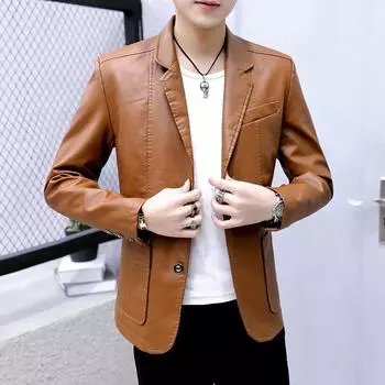 Мужской однослойный пиджак из искусственной кожи, деловые топы 3XL