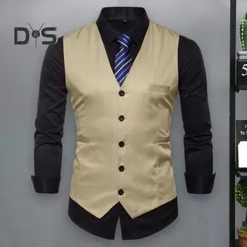 Мужской однотонный деловой жилет с V-образным вырезом, без рукавов, с карманами, однобортный, облегающий офисный жилет, рабочая одежда XL красный