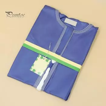 Мужской однотонный халат-кафтан с длинными рукавами и вышитыми манжетами на шее, кисточками, исламский кафтан-тауб в Саудовской Аравии для исламской молитвы в Рамадан 52 синий