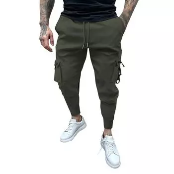 Мужской однотонный комбинезон на молнии с несколькими карманами и шнурком, мужские повседневные брюки с шнурком L армия зеленый