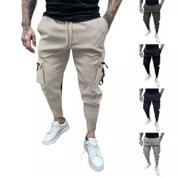 Мужской однотонный комбинезон на молнии с несколькими карманами и шнурком, мужские повседневные брюки с шнурком L армия зеленый