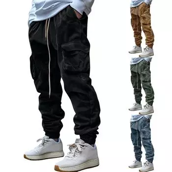 Мужской однотонный комбинезон с несколькими карманами и шнурком Мужской повседневный комбинезон с шнурком L армия зеленый