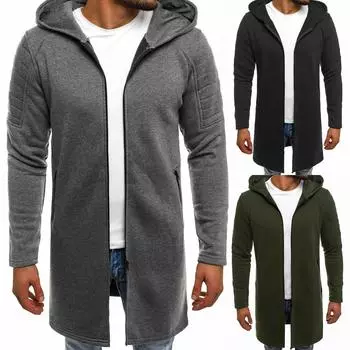 Мужской однотонный плащ с капюшоном, складной кардиган, верхняя одежда с длинными рукавами, блузка XXXL