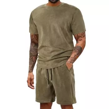 Мужской однотонный повседневный комплект из двух предметов с круглым вырезом и короткими рукавами XXXL