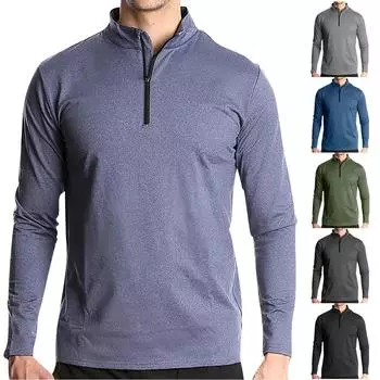Мужской однотонный пуловер с длинными рукавами, быстросохнущая футболка, дышащий топ на молнии для бега L серый