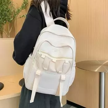 Мужской однотонный рюкзак, женский школьный рюкзак в студенческом стиле для школьников средней школы белый