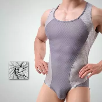 Мужской однотонный сексуальный дышащий нейлоновый цельный купальник для бега и фитнеса Small