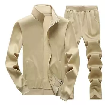 Мужской однотонный спортивный костюм - куртка и брюки - Повседневная одежда на осень/зиму. XXXXL хаки