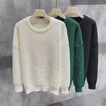 Мужской однотонный свитер с круглым вырезом - модный вязаный пуловер осень/зима 2023 года 2XL чёрный