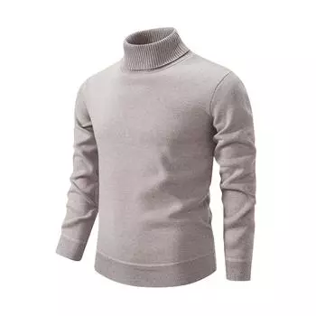 Мужской однотонный теплый свитер, вязаный свитер с высоким воротником, прилегающий к низу, вязаный свитер с длинным рукавом L бежевый