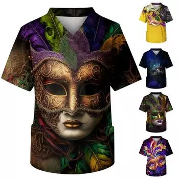 Мужской однотонный топ с v-образным вырезом и короткими рукавами для ухода за грудью и карманами L синий