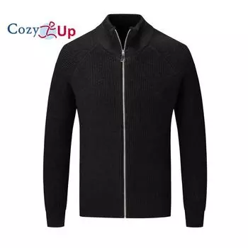Мужской однотонный вязаный кардиган Cosy Up с воротником-молнией и полуводолазкой M серый