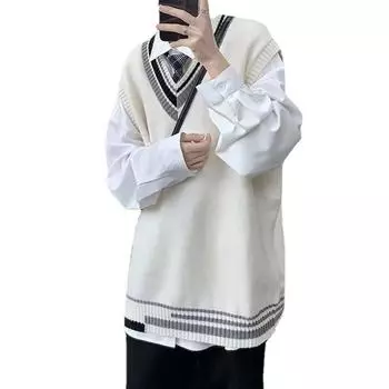 Мужской однотонный жилет, зимний жилет без рукавов с v-образным вырезом, мужская мода 2024, свободная повседневная короткая мужская трикотажная зимняя мужская одежда без рукавов M серый