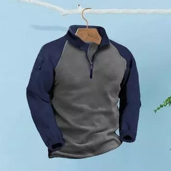 Мужской осенне-весенний топ на молнии с воротником-стойкой, соответствующий цвету с длинным рукавом, ветрозащитная эластичная манжета, мягкий флисовый пуловер, повседневная теплая мужская рубашка M армия зеленый