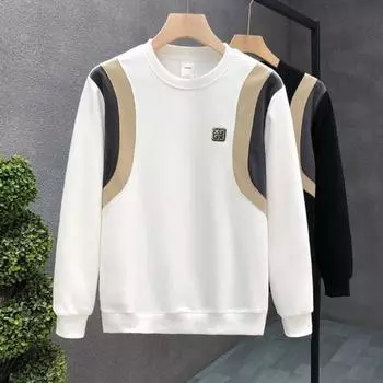Мужской осенне-весенний топ с круглым вырезом и длинными рукавами, свободные эластичные манжеты, соответствующий цвету, мягкий дышащий пуловер средней длины, спортивная толстовка L белый
