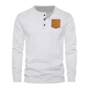 Мужской осенне-весенний топ с круглым вырезом и длинными рукавами, однотонный приталенный пуловер, мягкий дышащий повседневный топ на пуговицах средней длины M белый