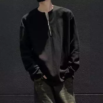 Мужской осенне-весенний топ с круглым вырезом, свободный, чистый цвет, вафельная текстура, половина M белый