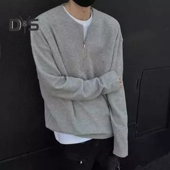 Мужской осенне-весенний топ с круглым вырезом, свободный, однотонный, с вафельной текстурой, с застежкой-молнией на половину длины, повседневная спортивная, школьная, рабочая толстовка M белый