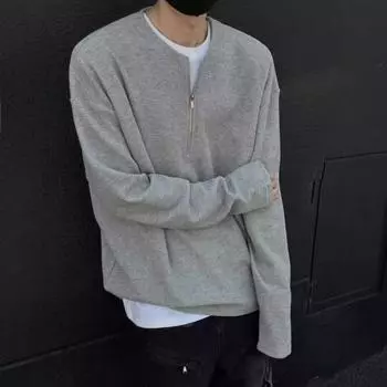 Мужской осенне-весенний топ с круглым вырезом, свободный, однотонный, с вафельной текстурой, с застежкой-молнией на половину длины, повседневная спортивная, школьная, рабочая толстовка XL белый