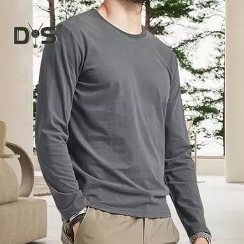 Мужской осенне-весенний топ с круглым вырезом и длинными рукавами, однотонный облегающий тонкий пуловер, футболка, повседневная спортивная домашняя одежда M серый