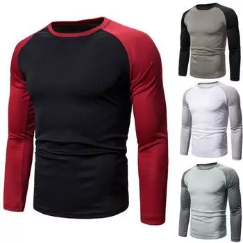 Мужской осенне-весенний топ с круглым вырезом, одинаковый по цвету лоскутный крой, эластичная тонкая мужская эластичная футболка с длинными рукавами, спортивная повседневная футболка 2XL чёрный