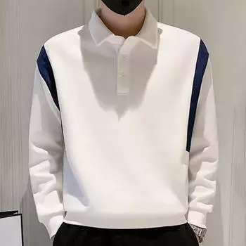 Мужской осенне-весенний топ, сплошной цвет, пуговицы с лацканами, длинный рукав, свободный лоскутный простой деловой стиль, пуловер средней длины, мужская толстовка M чёрный