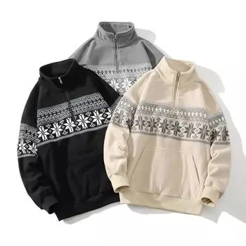 Мужской осенне-зимний этнический стиль, цветной принтованный свитер, мужской повседневный свободный пуловер, куртка на молнии, топ M хаки