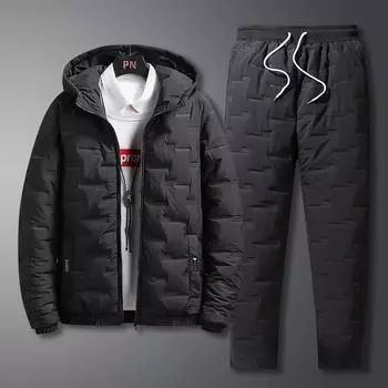 Мужской осенне-зимний хлопковый теплый костюм, теплая куртка + теплые брюки, комплект из 2 предметов XXXXL