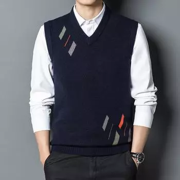 Мужской осенне-зимний кашемировый жилет без рукавов, верхняя одежда, жилет, пуловер, вязаная шерстяная базовая рубашка M