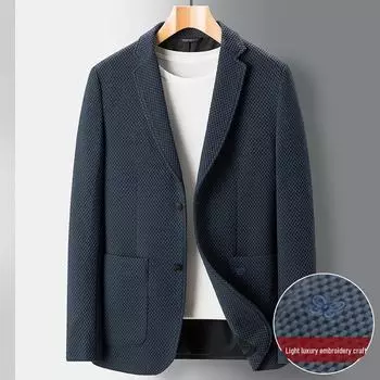 Мужской осенне-зимний легкий трикотажный повседневный пиджак с вышивкой, не требующий глажки 4XL/195 чёрный