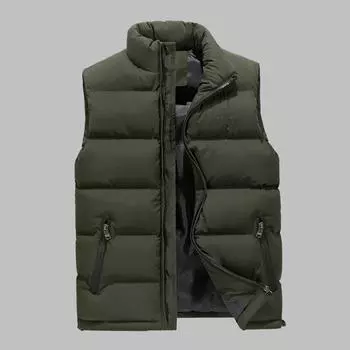 Мужской осенне-зимний модный однотонный теплый пуховый хлопковый жилет на молнии L армия зеленый