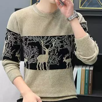 Мужской осенне-зимний модный повседневный пуловер с длинным рукавом, негабаритный вязаный свитер, мужской рождественский свитер M хаки