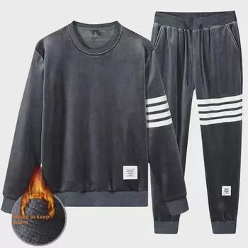 Мужской осенне-зимний модный спортивный костюм из золотистого бархата с капюшоном 2022 года M чёрный