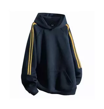 Мужской осенне-зимний мужской свитер с капюшоном, мужской полосатый контрастный пуловер, мужская повседневная куртка M чёрный