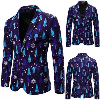 Мужской осенне-зимний новый модный повседневный костюм с длинным рукавом с рождественским принтом M тёмно-синий
