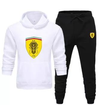 Мужской осенне-зимний новый стильный повседневный однотонный комплект с капюшоном, мужской свитер с длинными рукавами и воротником-стойкой, пуловер, комплект S красный