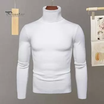 Мужской осенне-зимний облегающий топ с высоким воротником и длинными рукавами, теплый вязаный свитер больших размеров, повседневная спортивная одежда для сна M чёрный