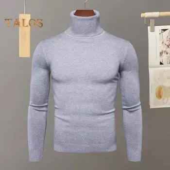 Мужской осенне-зимний облегающий топ с высоким воротником и длинными рукавами, теплый вязаный свитер больших размеров, повседневная спортивная одежда для сна M белый