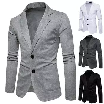 Мужской осенне-зимний однотонный мужской костюм с длинными рукавами и одной пуговицей, мужские топы L