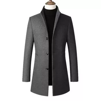 Мужской осенне-зимний плащ с воротником-стойкой, однобортный прямой однотонный кардиган с длинными рукавами, толстые теплые карманы, мужская куртка средней длины
